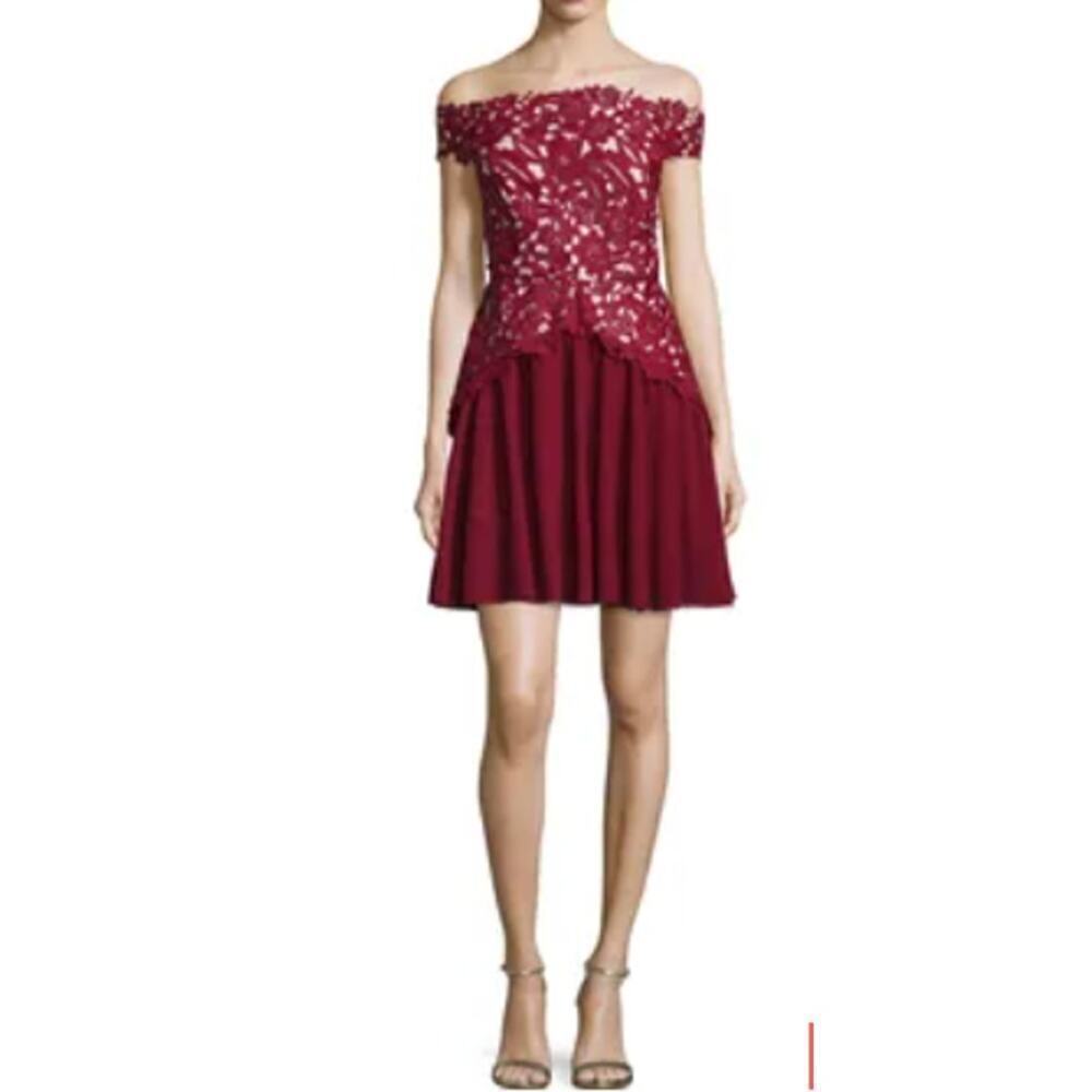 Shoshana Cocktail Dress Womens 2 Red Burgundy Crochet NEW Party Romantic Whimsy